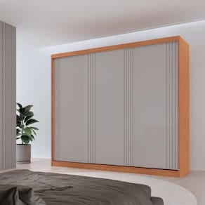 Guarda Roupa Casal Chile 100% Mdf 3 Portas de Correr Naturalle/Off White