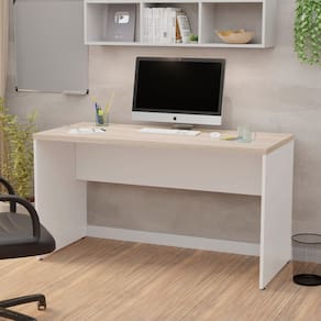 Mesa de Escritório Escrivaninha 140x60cm Tampo 3cm Carvalho / Branco