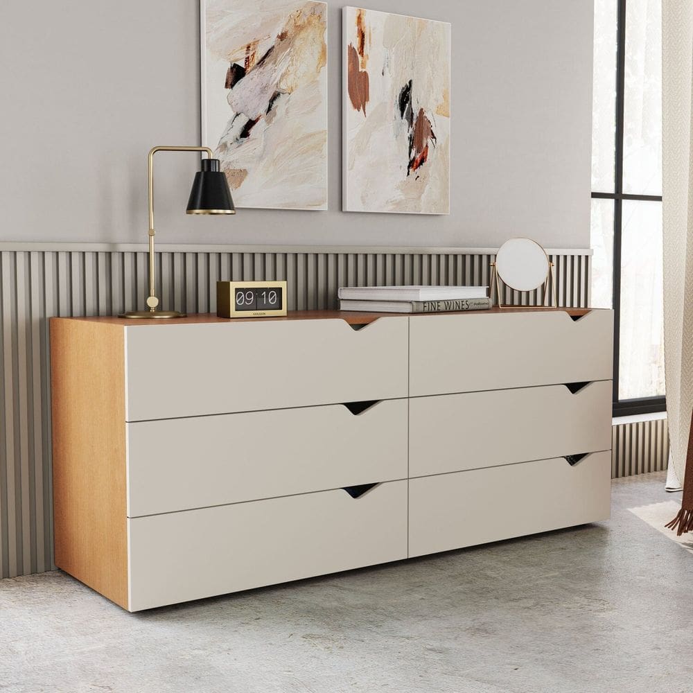 Cômoda 6 Gavetas 63,1x150,1x46 Cm Porto Freijo/Creme