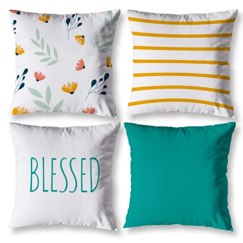 Kit 4 Capas De Almofada Sala 40Cm X 40Cm Estampadas Blessed
