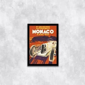 Quadro Carro De Corrida Em Mônaco 33X24Cm - Moldura Preta