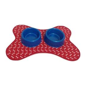 Kit Tapete Vermelho E Comedouro/Bebedouro Azul