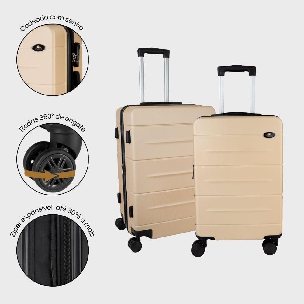 Kit 2 Malas Modernas de Bordo Padrão Anac ABS Rígida, Rodas Duplas 360º,Expansível, P e PP World Onboard