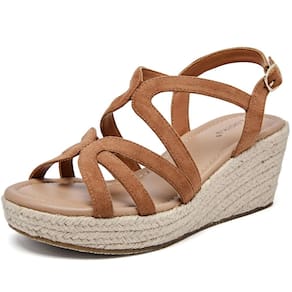 Sandálias Luoika Wide Wedge para mulheres marrons tamanho 8,5XW