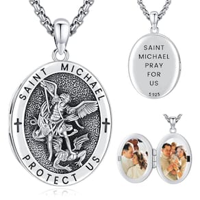 Colar LOOVE Saint Michael Locket em prata esterlina