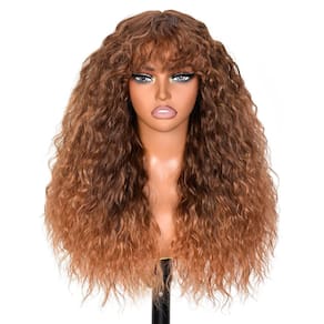 Peruca Muswanna Ombre Brown Curly com franja para mulheres