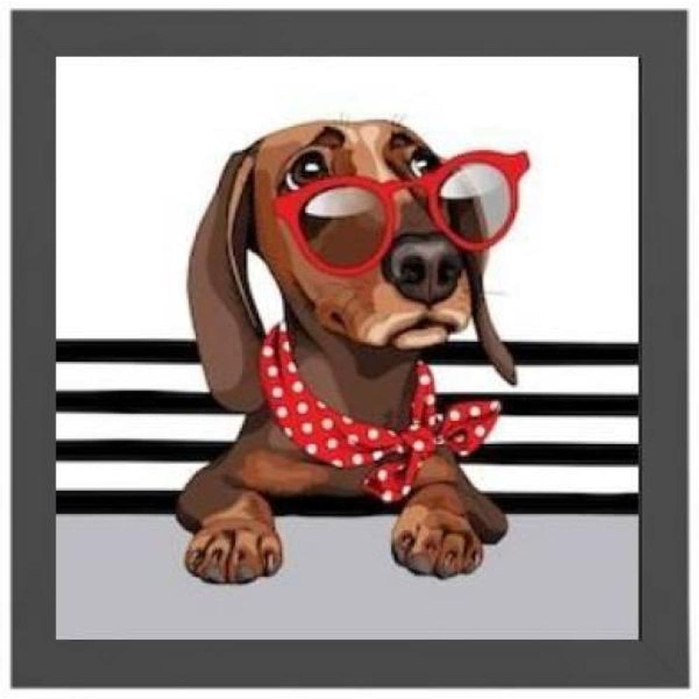 Quadro Quadrado Dachshund Fashion 20X20Cm