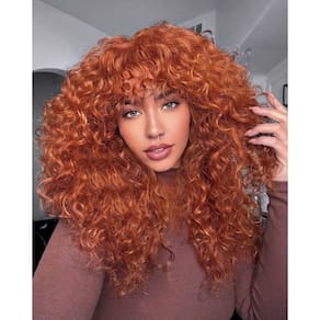 Peruca Muswanna Ginger Curly com franja para uso diário feminino