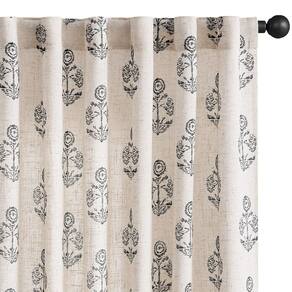 Cortinas jinchan Linen Floral 24 cm de comprimento, pretas, 2 painéis