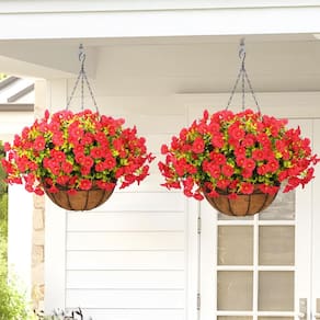 Flores artificiais penduradas Yastouay com cestos, pacote com 2