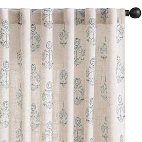Cortinas jinchan Linen Floral, 24 cm de comprimento, azul, sala de estar