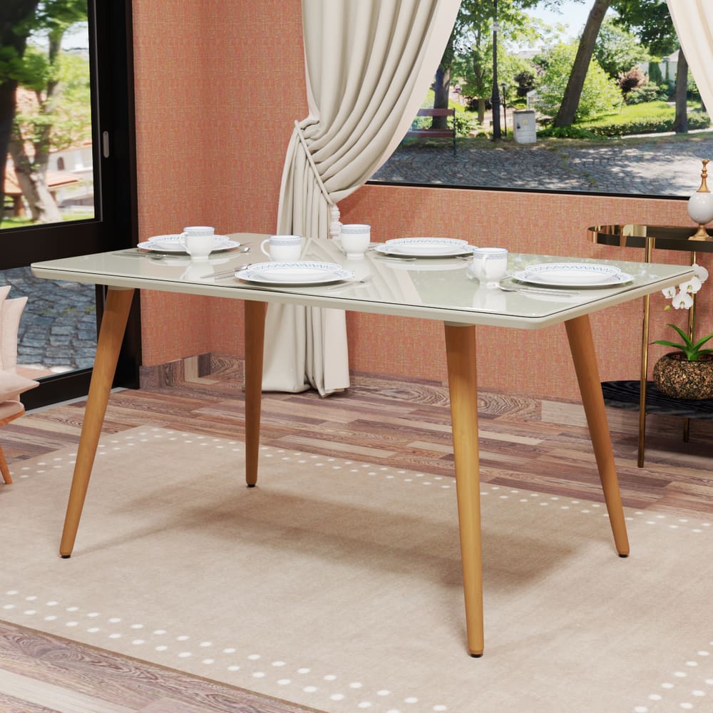 Mesa De Jantar Retangular 4 Lugares Com Pés Palito E Tampo de Vidro