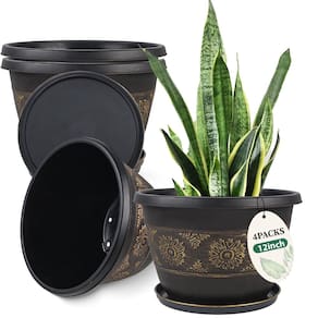 Vasos para plantas Usocik Retro Pattern com orifícios de drenagem, 30 cm, pacote com 4