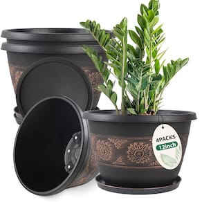 Vasos para plantas Usocik Retro Pattern com orifícios de drenagem de 30 cm, pacote com 4 unidades