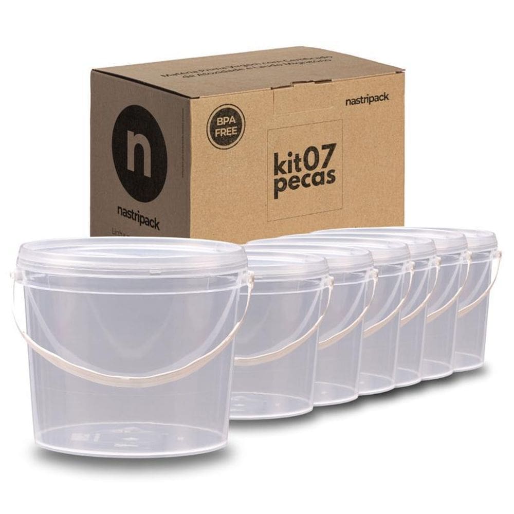 Balde Para Slime 2.2 Litros Transparente - Kit 7 Pçs