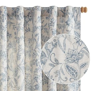 Cortinas: mistura de linho forrada Vangao, 213 x 127 cm, azul, floral, 2 painéis