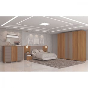 Quarto Completo Casal Com Guarda-Roupa Mozart, Cômoda Pegasus e Cabeceira Lucius Caemmun