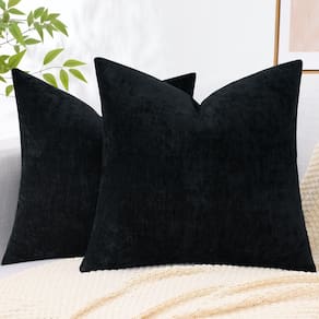 Conjunto de 2 capas de almofada DecoruHome, 24x24cm, chenille, pretas
