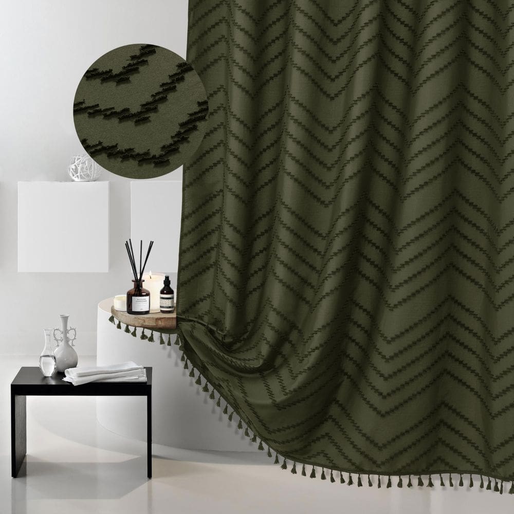 Cortina de chuveiro Siiluminisoy Boho Verde Oliva 180x180cm Tecido