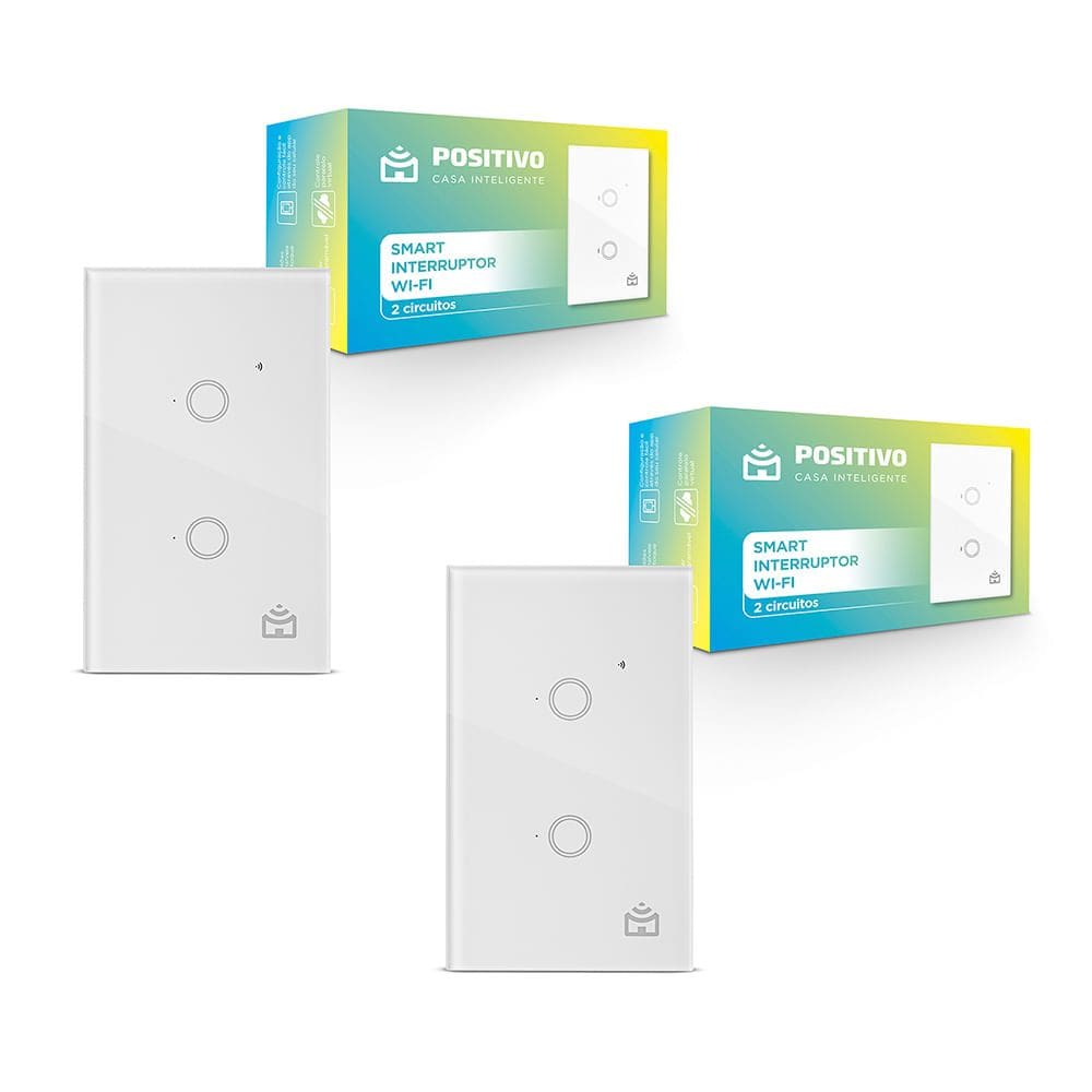 Kit 2 Smart Interruptor Wi-Fi Positivo Casa Inteligente - 2 Módulos Touch - 2300W - 5A - Bivolt - Wi-Fi