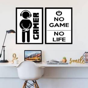 Kit 2 Quadros Decorativos Gamer Life 33X24Cm Moldura Preta