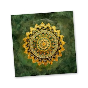 Toalha mandala Flor laranja borda verde 70 cm