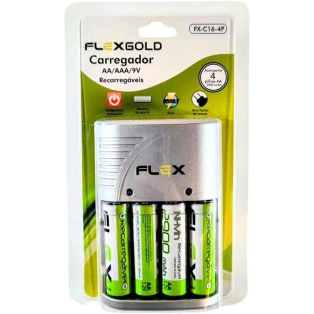 Carregador de Pilhas AA/AAA/9V FXC164P Bivolt Flex [F002]