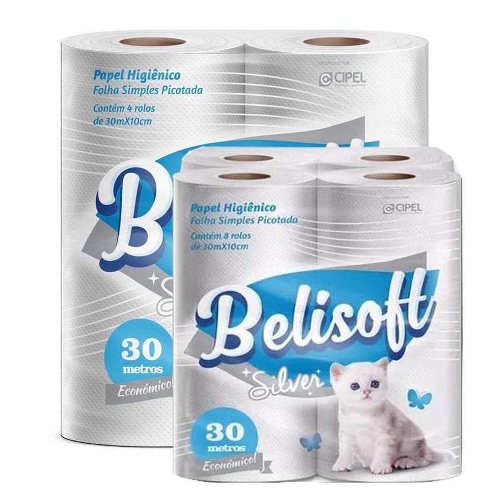 Rolo Papel Higiênico Belisoft Silver Folha Simples 30M C/64