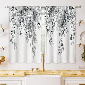 Cortinas de cozinha oolygoo Farmhouse Grey Eucalyptus 66x91cm