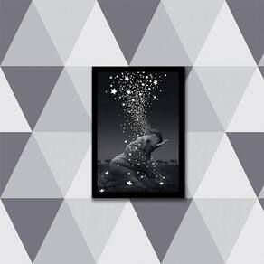 Quadro Elefante Com Estrelas 45X34Cm Com Vidro Moldura Preta