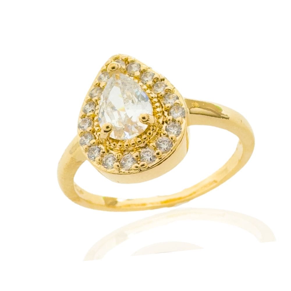Anel Gota Cravejada Cristal Banhado a Ouro