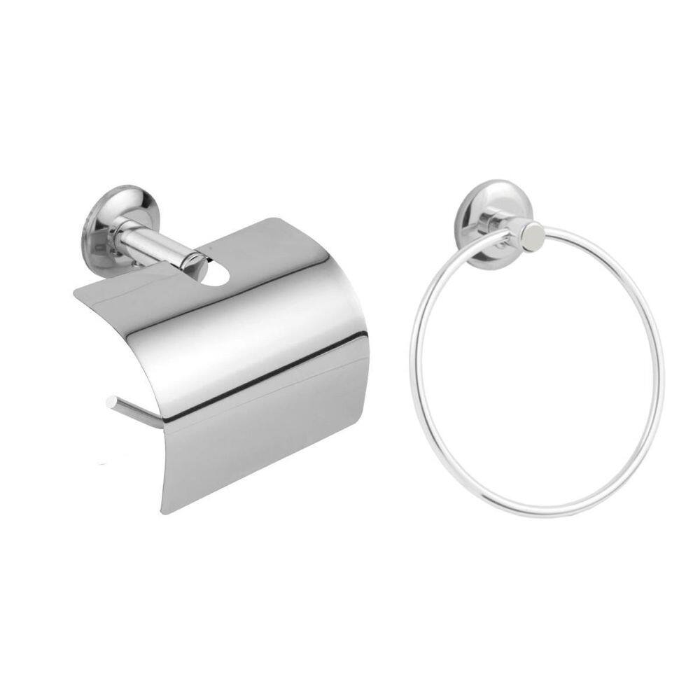 Kit Suporte Papeleira Uma + Toalha Argola Uma Aço Inox