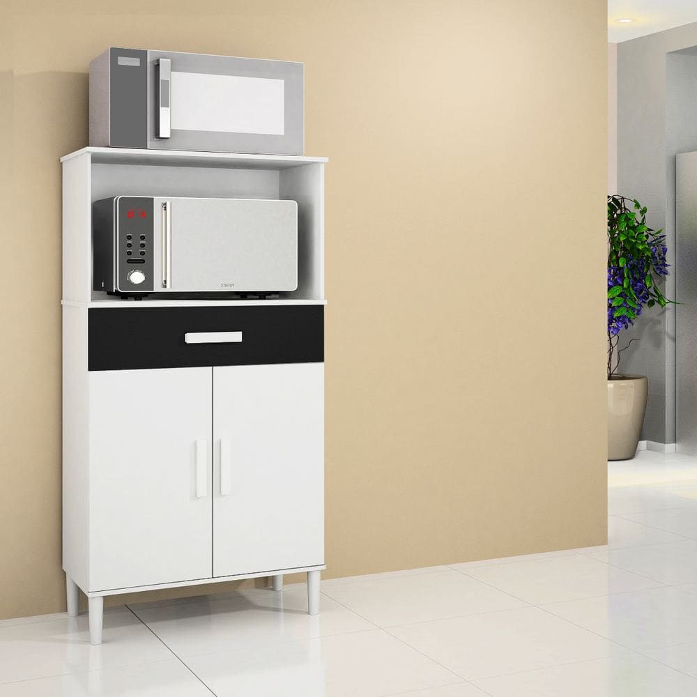 Balcão Armário Organizador Microondas e Forno Duplo Branco/Preto