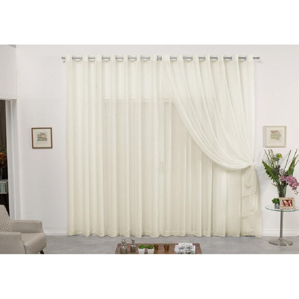 Cortina De Voil Duplo Pérola 5,00X2,80 Para Sala Ou Quarto