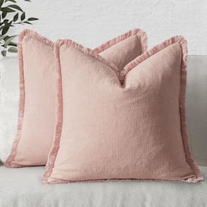 Capas de almofada MIULEE Linen Fringe, rosa, 45 x 45 cm, conjunto de 2