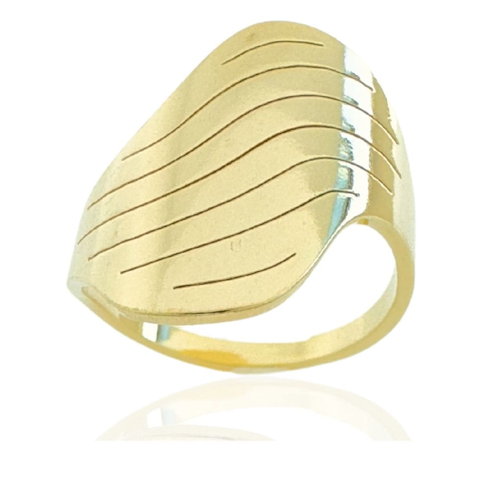 Anel Ondulado Com Frisos Banhado a Ouro