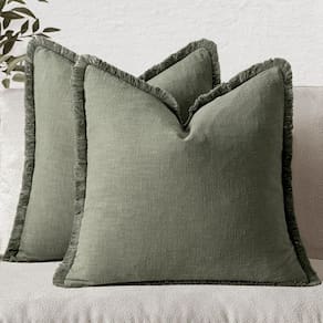 Capas de almofada MIULEE Linen Fringe Light Olive Green