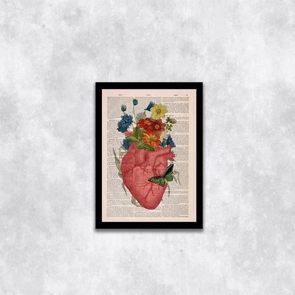 Quadro Coração Com Flores 24X18Cm