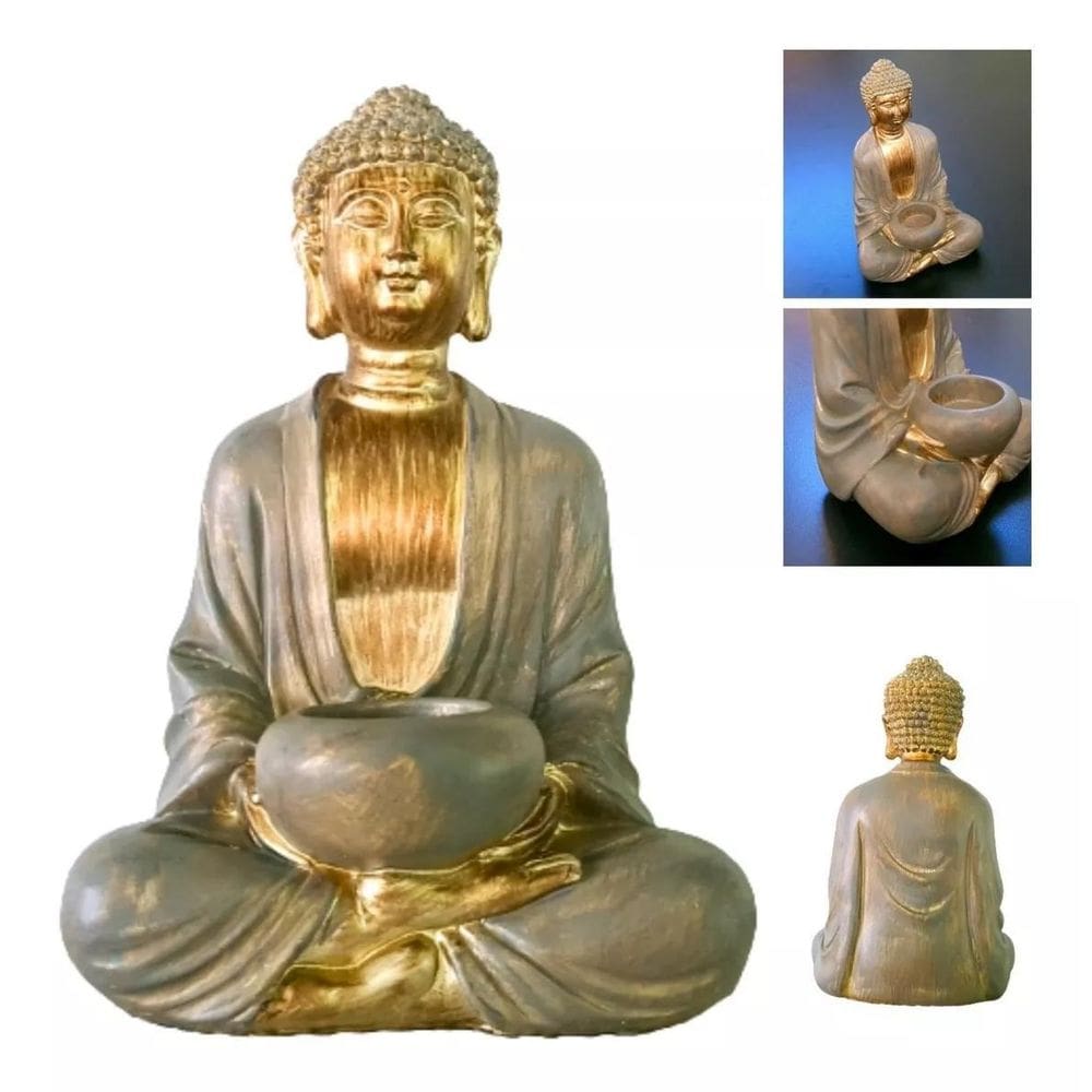 Estátua Buda Decorativo Hindu Poliresina Porta Vela 22 X 14