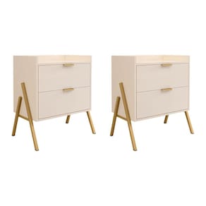 Kit 2 Mesas de Cabeceiras Retrô com 2 Gavetas Asher 45cm - Off-white