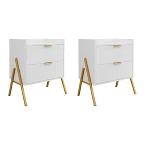 Kit 2 Mesas de Cabeceiras Retrô com 2 Gavetas Asher 63cm - Branco