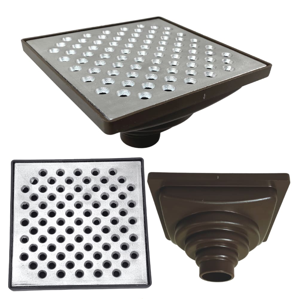 Ralo Anti Odor Aluminio Bolinha 15x15 e Coletor Marrom Saída Baixa Adapt de 40mm até 100mm