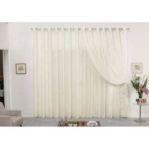 Cortina De Varão Voil Duplo Pérola 4,00X2,50 Sala Ou Quarto