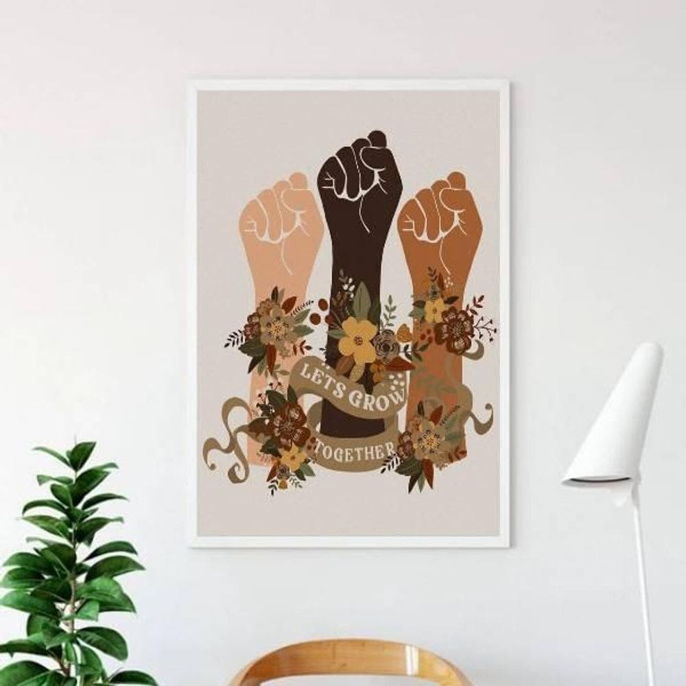 Quadro Let`S Grow Together 33X24Cm Com Vidro Moldura Branca