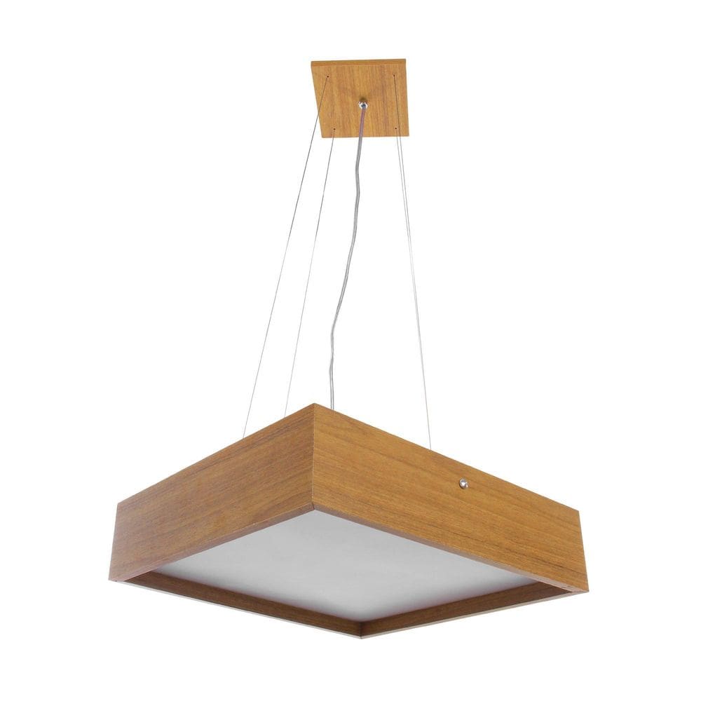 Lustre Bonadri Wood Quadrado 50Cm Pendente Madeira Freijó