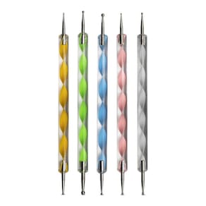Kit 5 Boleadores Ponta Dupla Decoração De Unhas Pontilhismo