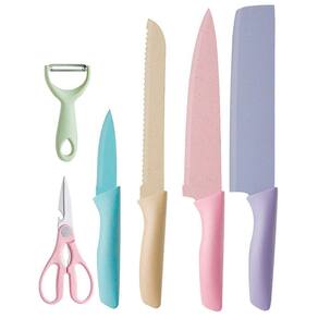 Kit Facas Inox Cutelo Descascador Tesoura Colorido