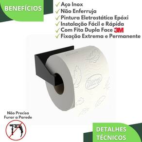Porta Papel Higiênico Adesivo Colar Na Parede Preto Df