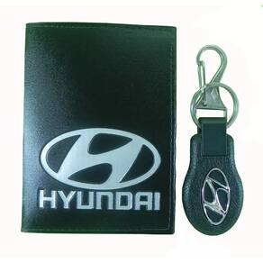 Kit Carteira Couro Porta Documento Mais Chaveiro Hyundai