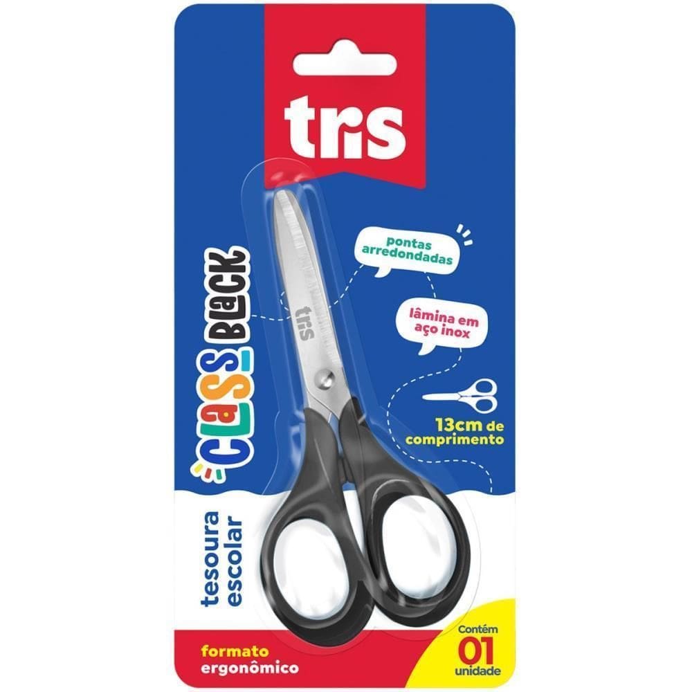Tesoura Escolar Tris Class Black 13Cm